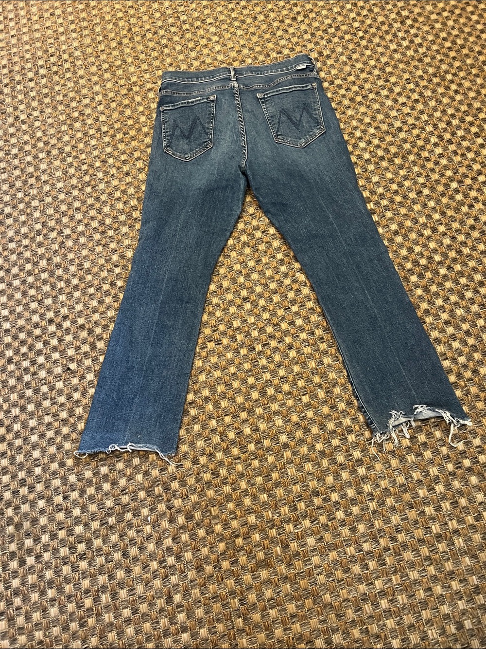 MOTHER Straight Leg Jeans in Dark Blue with Raw Hem